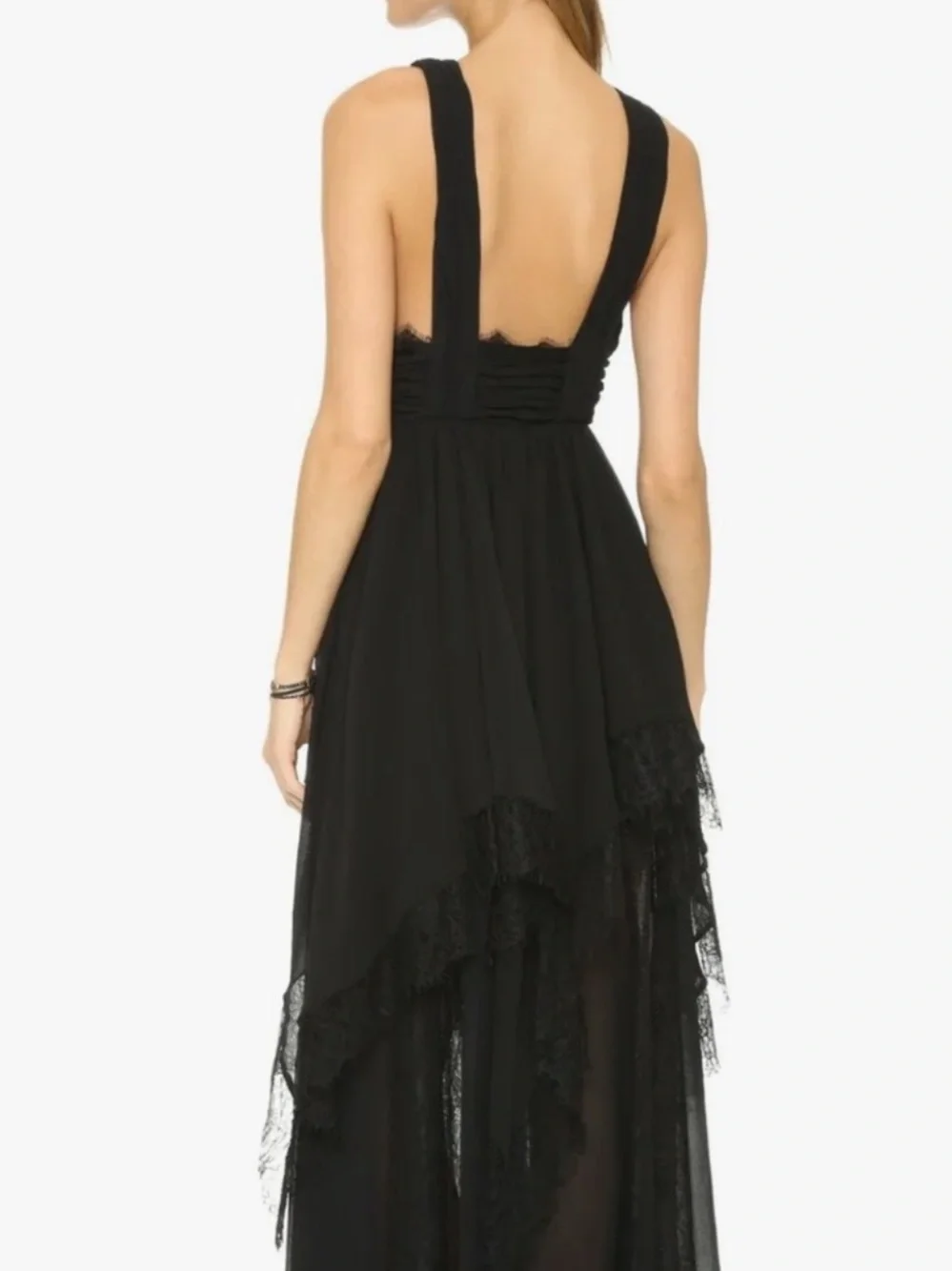 Free People Black Ivory Tower Lace-Trim Maxi Dress